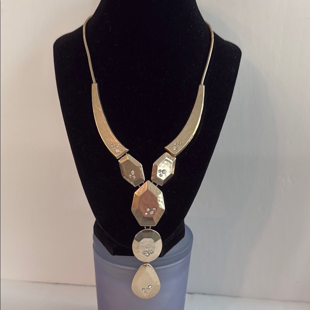 NWT Chico's Gold Statement Necklace with Teardrop Pendant